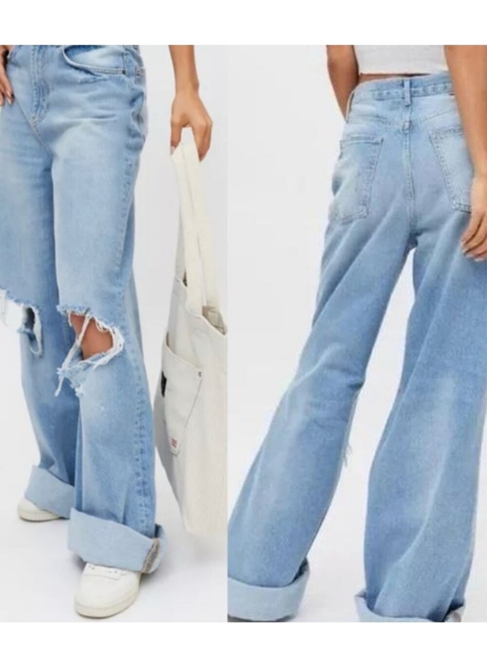 BDG Light Blue Skater Baggy Wide Leg Distressed Jeans